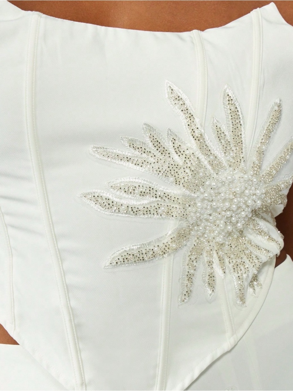 Missguided + White Embellished Floral Applique Bodice Wedding Dress